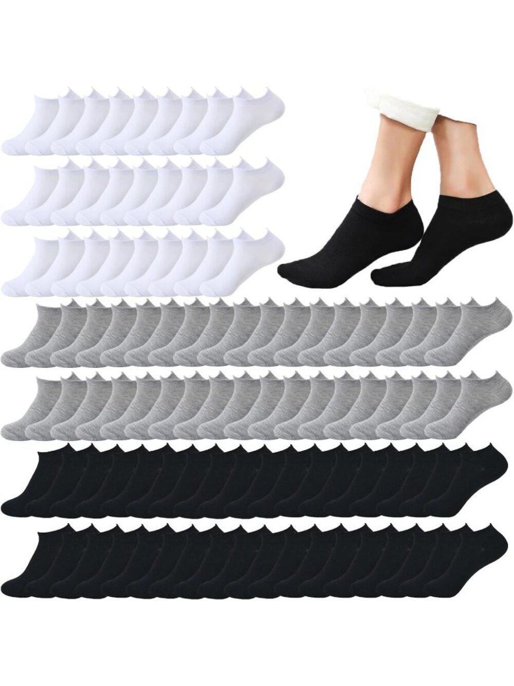 🧦Women's Black Grey 30 Pair Pairs Low Cut Ankle No Show Casual Athletic Socks